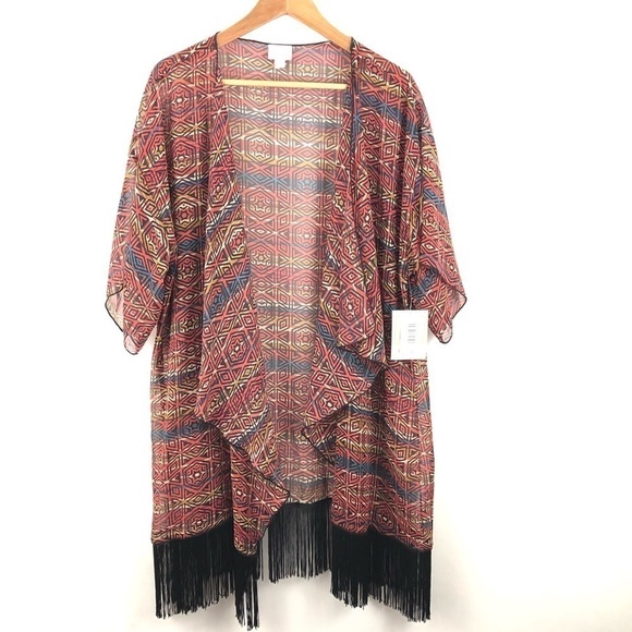 LuLaRoe Sweaters - LuLaRoe Monroe Kimono Sheer Black Fringe L